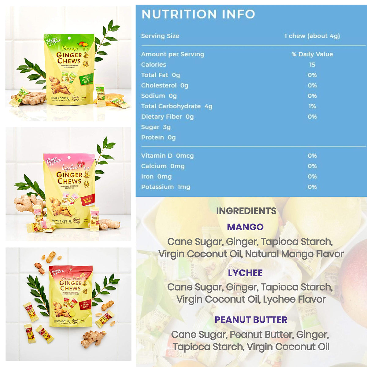 Prince Of Peace Ginger Chews Peanut Butter bundle for creamy chewy treat.