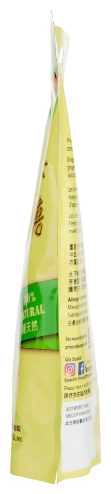 Prince Of Peace ginger chews with mango serving illustrates portable five pack for travel