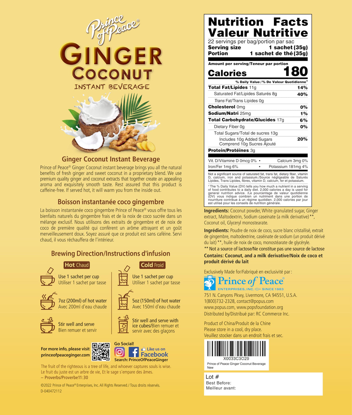 Close up of Prince Of Peace Ginger Coconut sachet pouring into a cup for easy preparation.