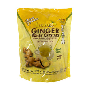 Prince Of Peace ginger honey crystals lemon sachet ready to dissolve for warm tea.