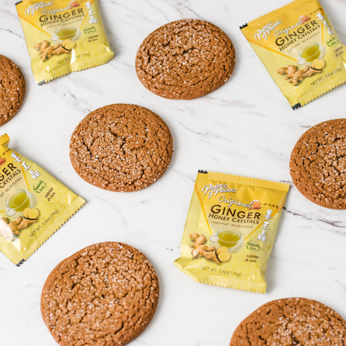 Prince of Peace Ginger Honey Crystals sachets close-up with no artificial additives