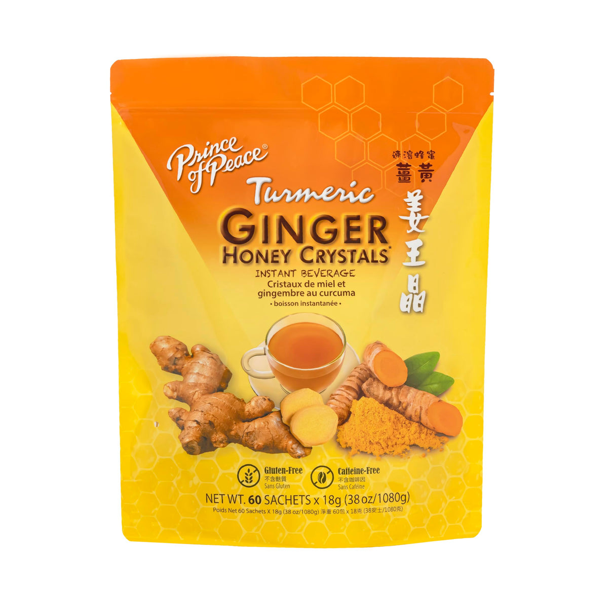Prince Of Peace ginger honey crystals 60-sachet value pack for hot or cold drinks