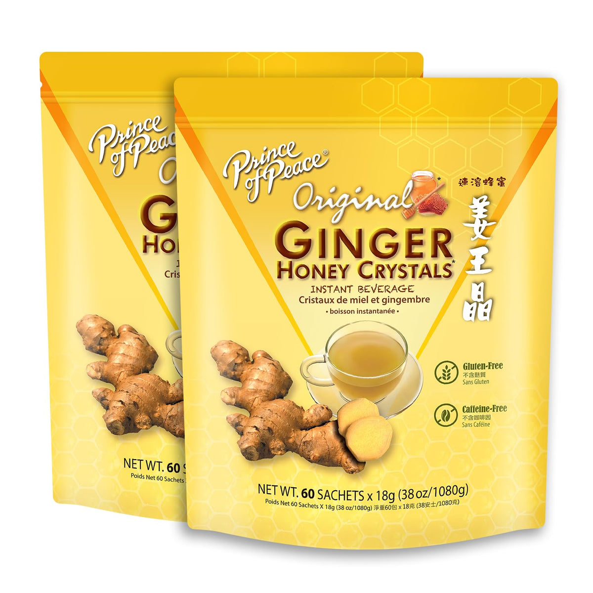 Prince Of Peace Ginger Honey Crystals two-pack sachets for hot or iced beverages