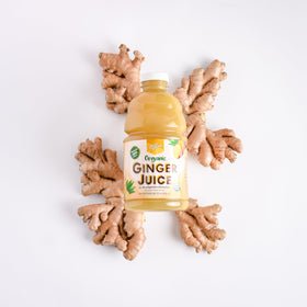 Prince of Peace ginger juice bottle close up, premium non-concentrate quality.