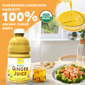 Prince Of Peace Ginger Organic Ginger Juice label close-up highlighting organic ingredients.