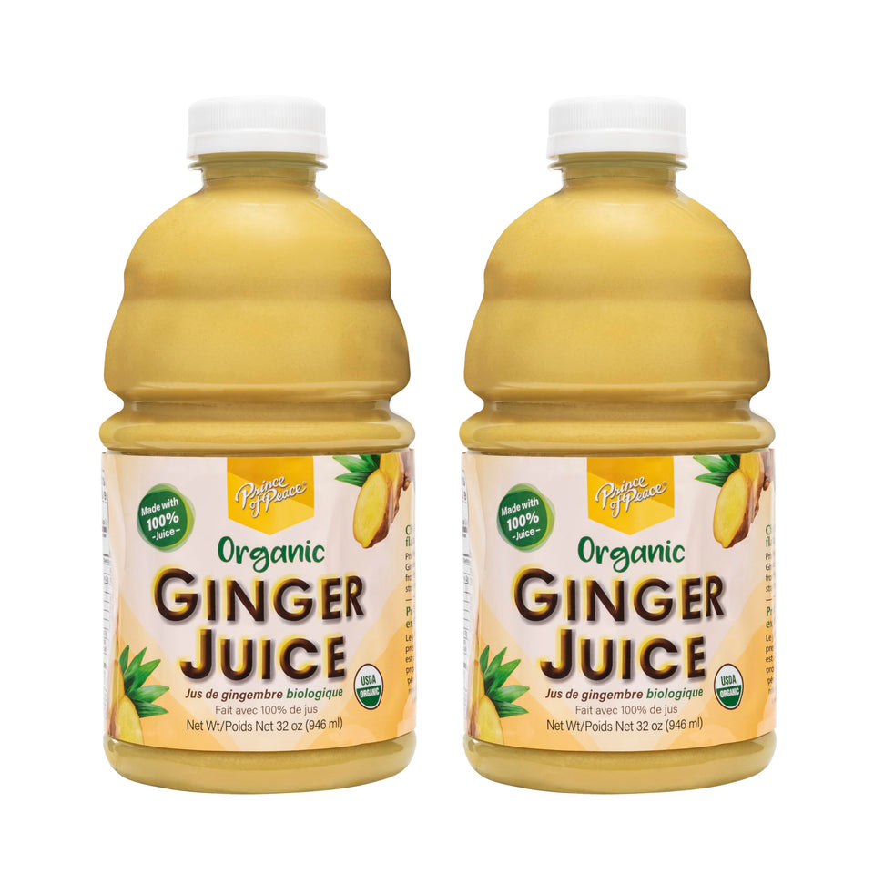 Prince of Peace ginger juice bottle pouring for daily flavor and natural wellness.