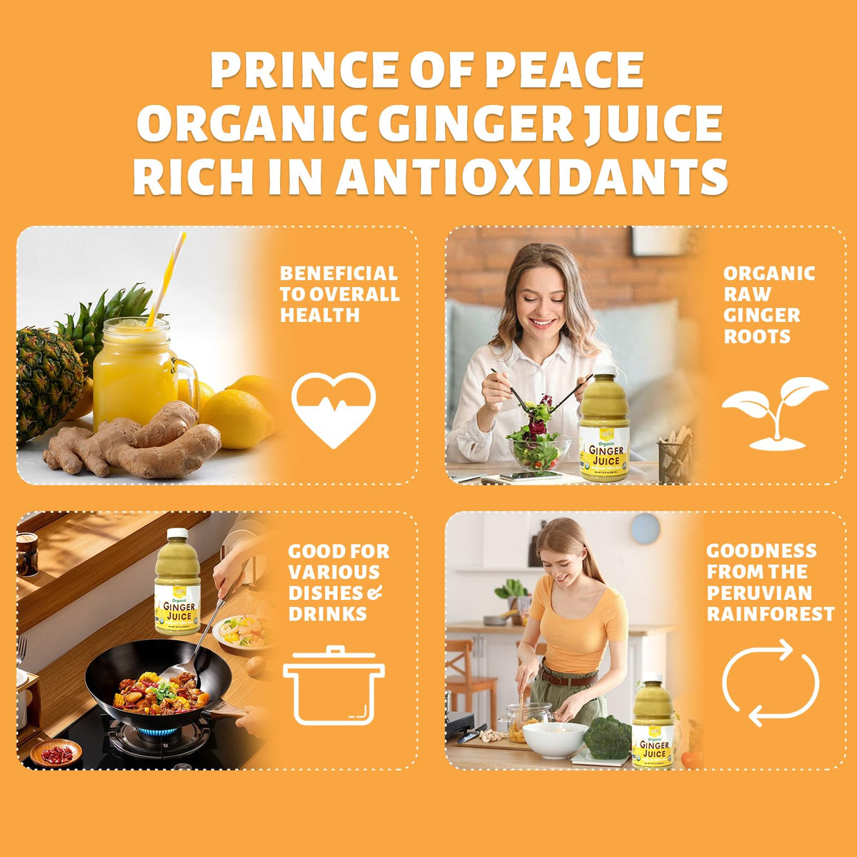 Prince Of Peace Ginger Organic Ginger Juice being poured into a glass, ready to sip.