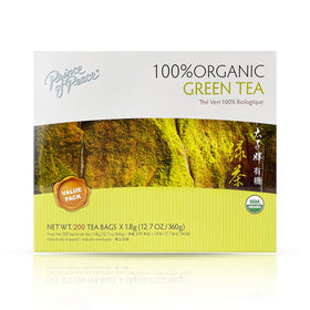 Prince of Peace green tea bags in front box, ideal for daily energizing rituals.