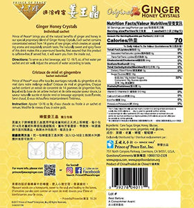 Prince of Peace ginger honey crystals pack close-up highlights convenient packaging.