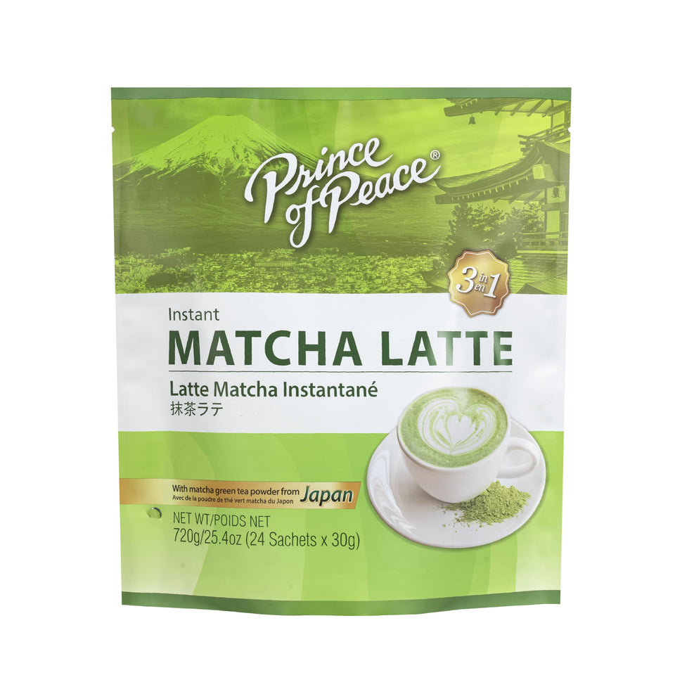 Prince Of Peace Matcha Latte packaging shows 24 sachets ready for office mornings