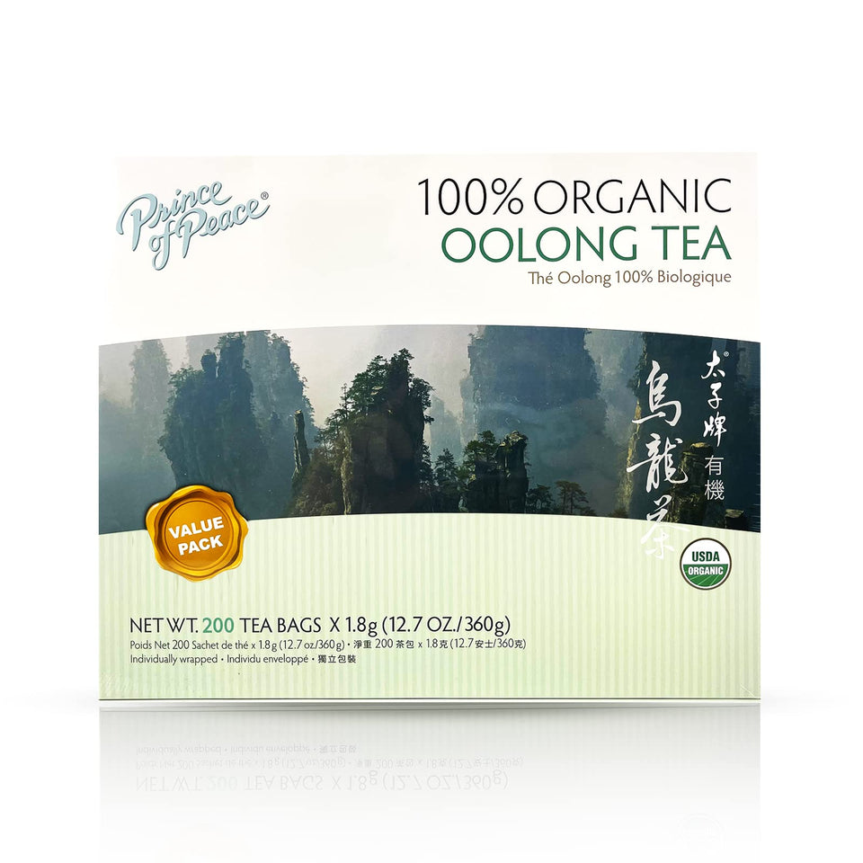 Prince Of Peace oolong tea bags in a 200-count box for family sharing.