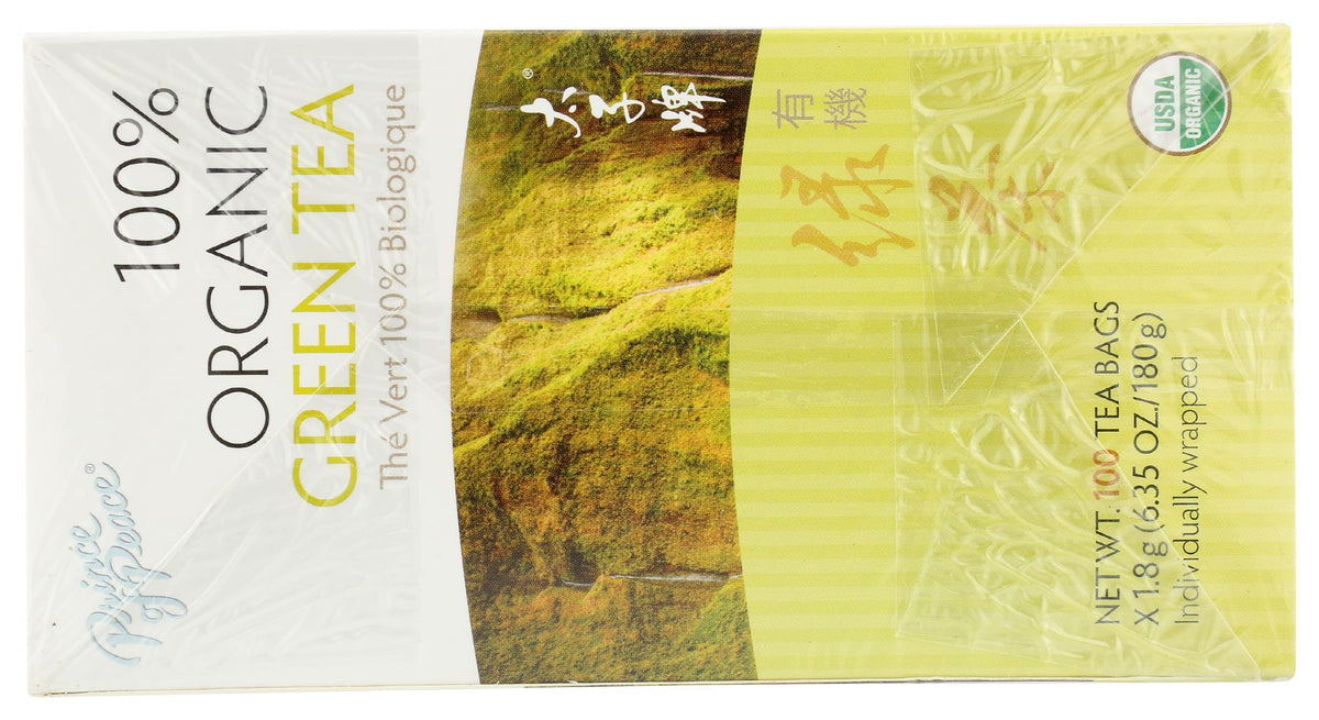 Prince Of Peace Organic Green Tea packaging with compact dimensions for easy storage.