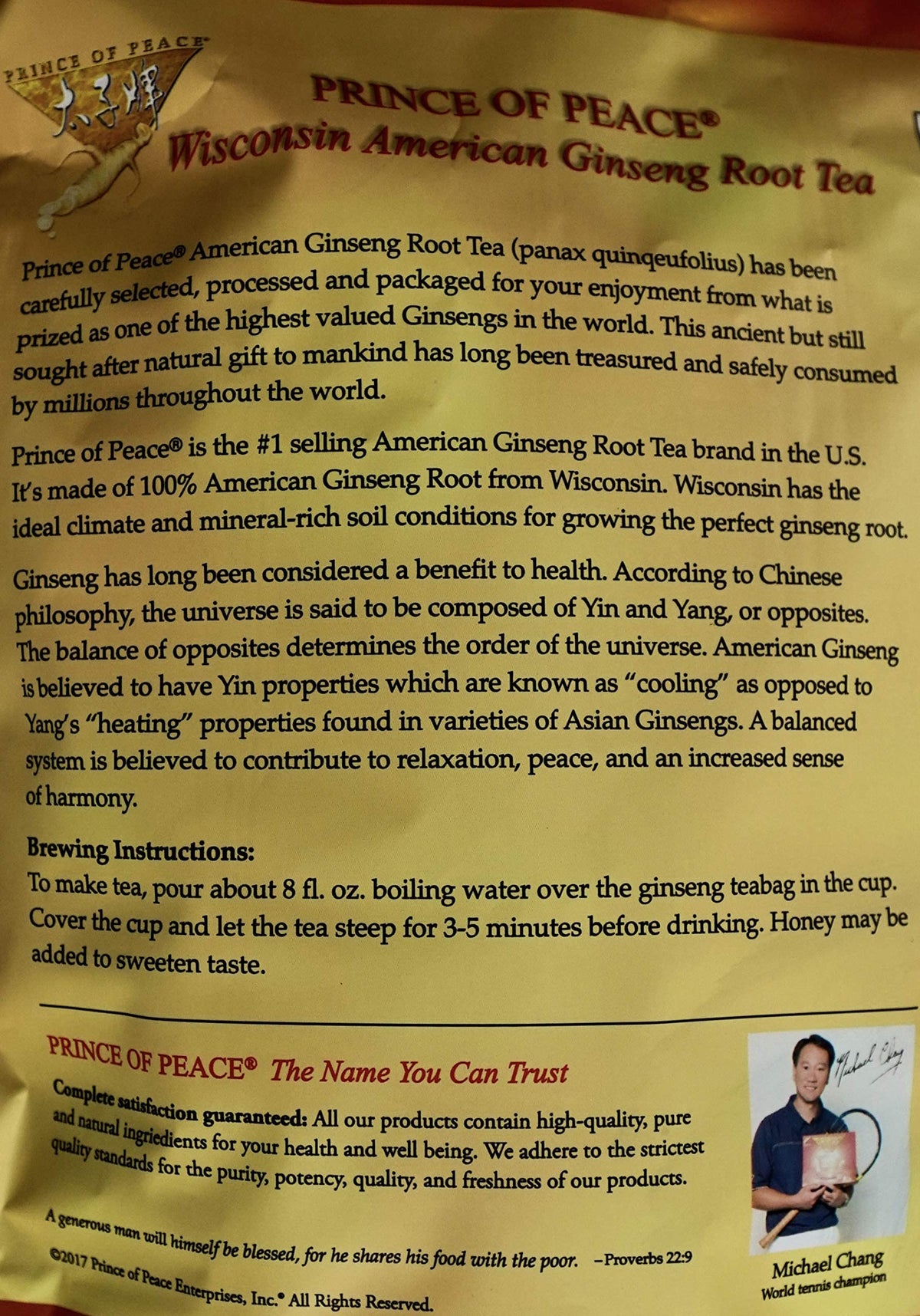 Prince of Peace Wisconsin ginseng tea brew highlights natural flavor and refreshment.