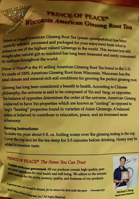 Prince of Peace Wisconsin ginseng tea brew highlights natural flavor and refreshment.