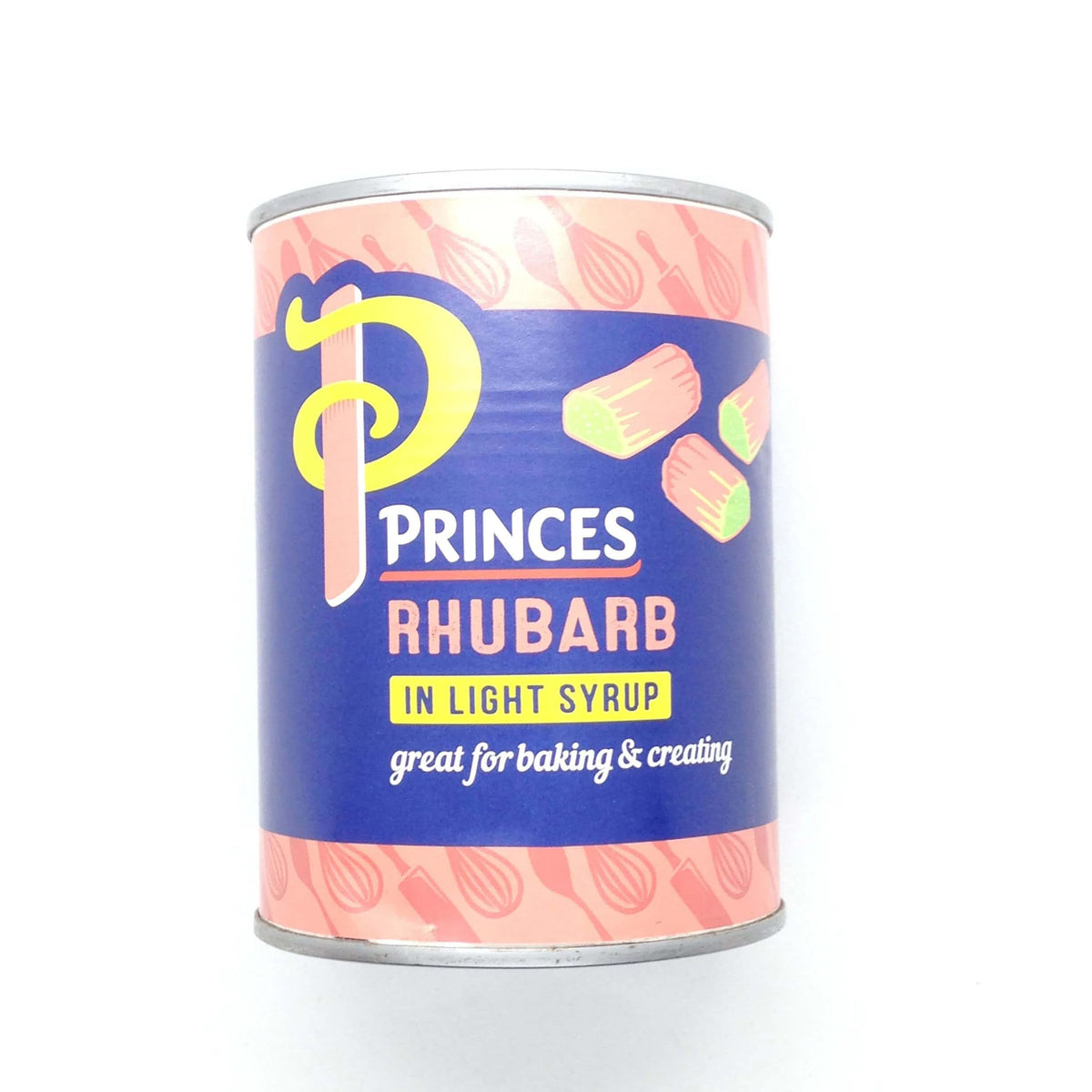 Princes rhubarb in light syrup ready-to-use fruit, ideal for topping desserts or mixing into recipes.