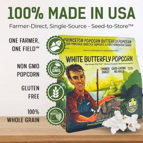 Princeton Popcorn 2lb bag packaging highlights freshness and convenience.