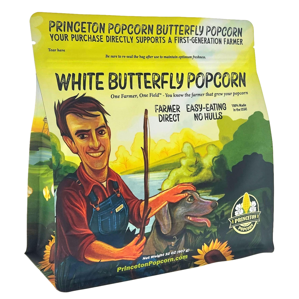 Princeton Popcorn Farmer Direct branding emphasizes farm freshness in every bag.