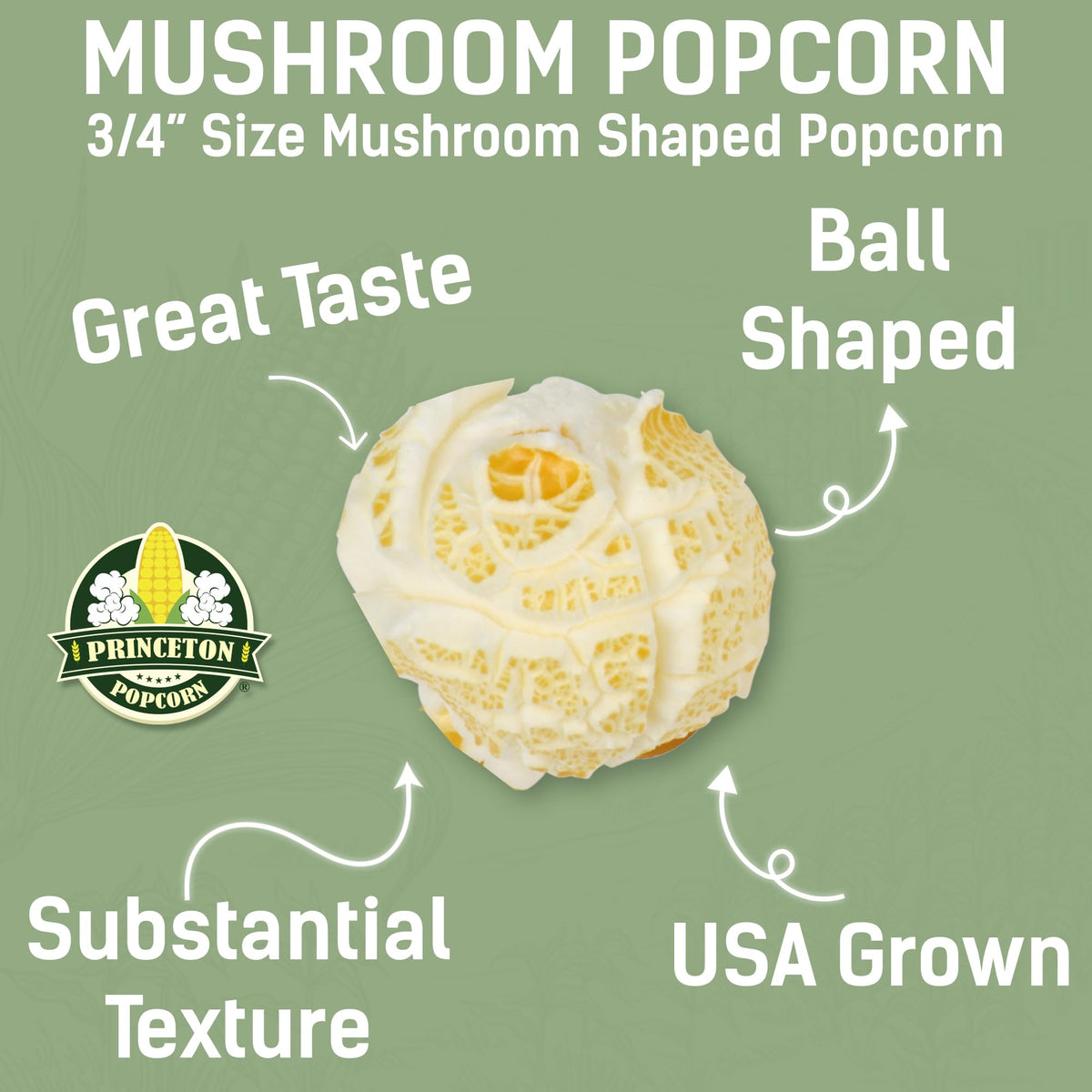Princeton Popcorn mushroom kernels gluten-free packaging badge visible