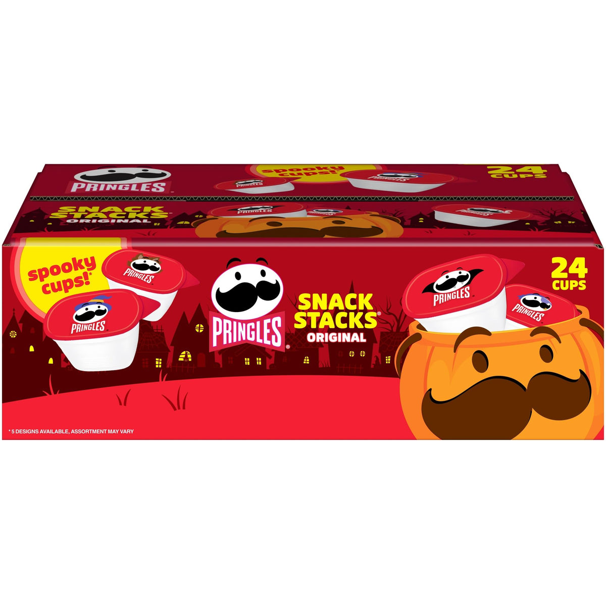 Pringles Halloween Mr. P cup with spooky design for trick-or-treat snacking.