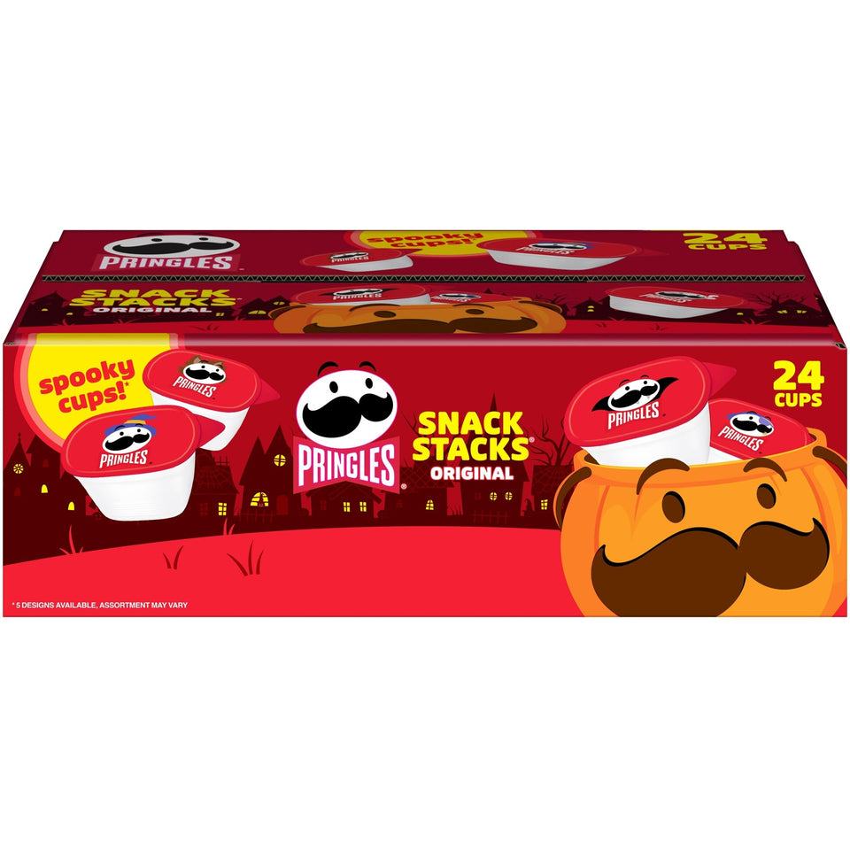 Pringles Halloween Mr. P cup with spooky design for trick-or-treat snacking.