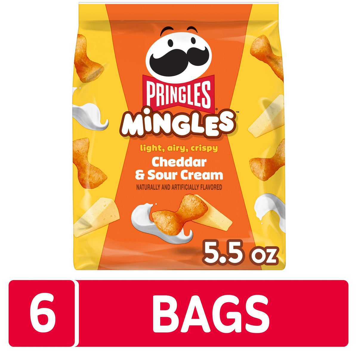 Pringles Mingles bowtie puffs close-up shows light, airy bite.