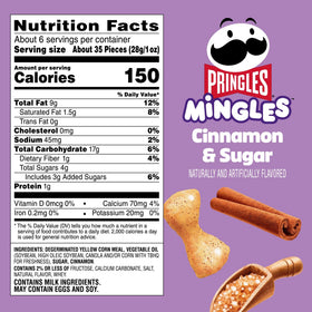 Pringles Mingles Cinnamon Sugar 6ct pack side view, convenient on-the-go treat