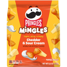Pringles Mingles crunch close-up highlights bite-size puff texture.