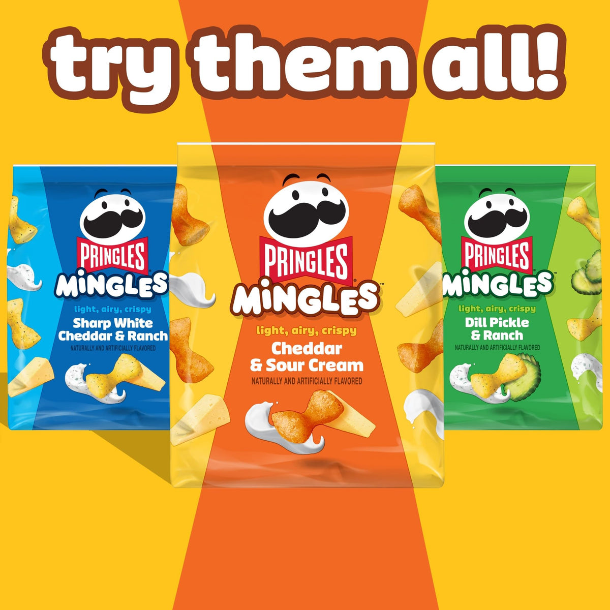 Pringles Mingles two-flavors swirl graphic reveals cheddar and sour cream pairing.