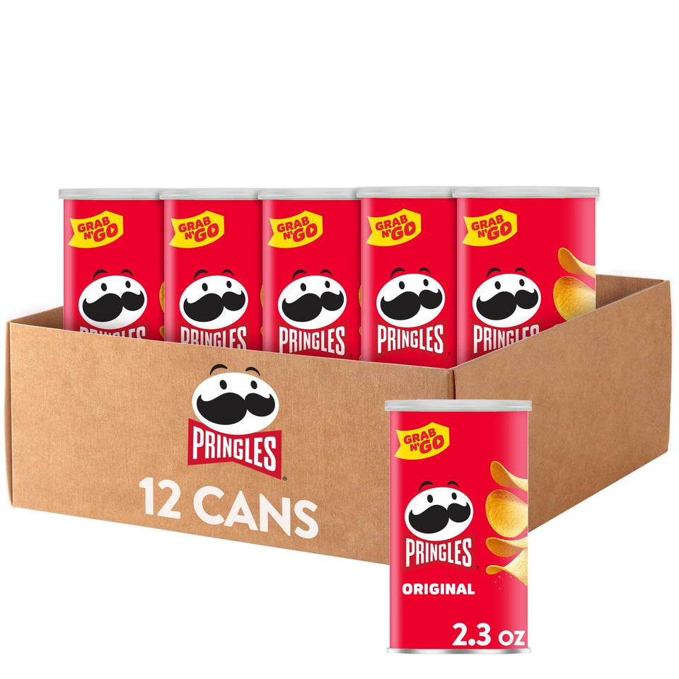 Pringles Original can open ready for quick snacking on the go.