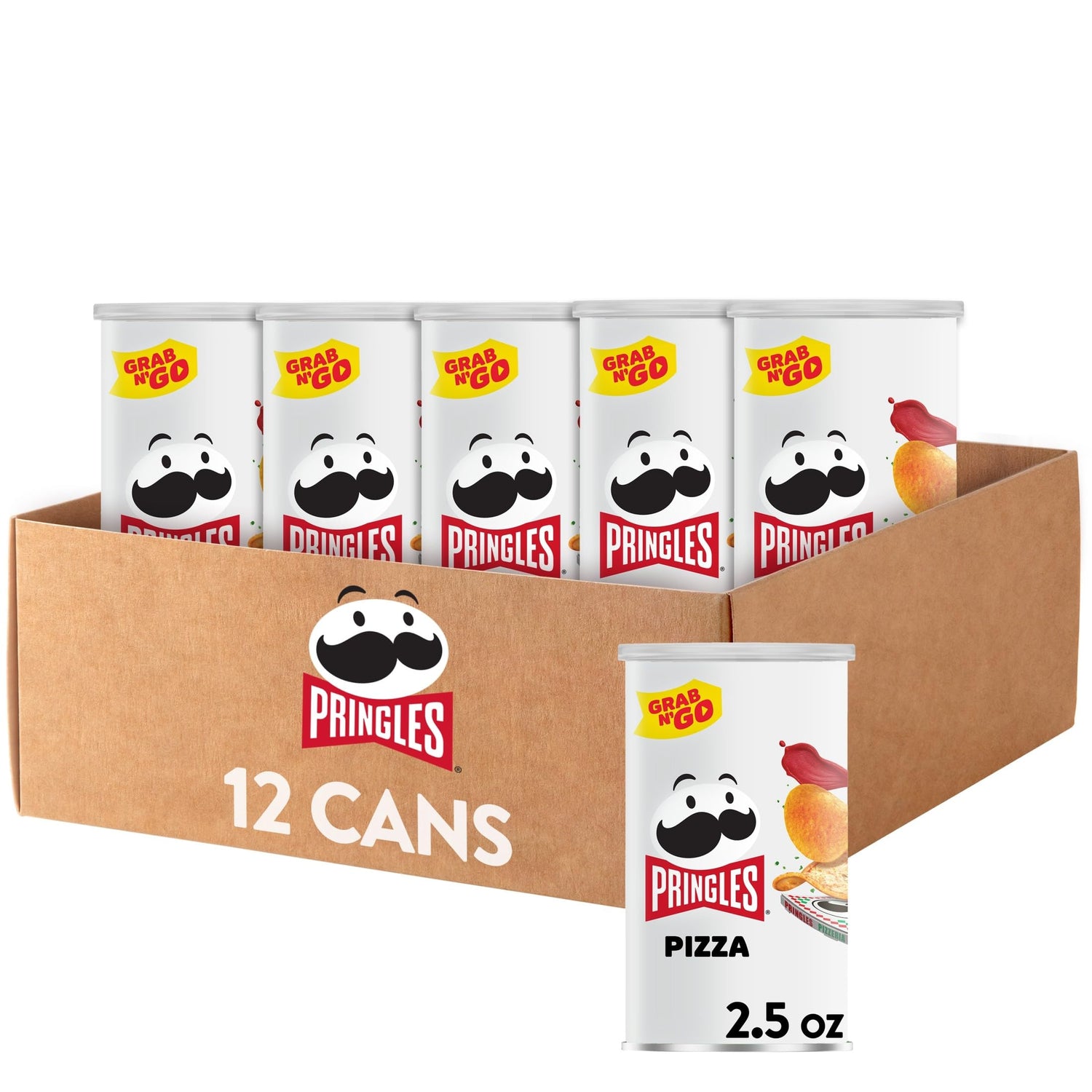 Pringles Pizza Crisps can top view for on-the-go snacking convenience.