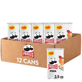 Pringles Pizza Crisps can top view for on-the-go snacking convenience.