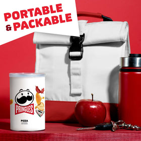 Pringles Pizza Crisps on-the-go pack fits lunchbox for a quick bite.