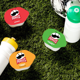 Three-flavor Pringles cups lineup, ideal for mixed snacking.
