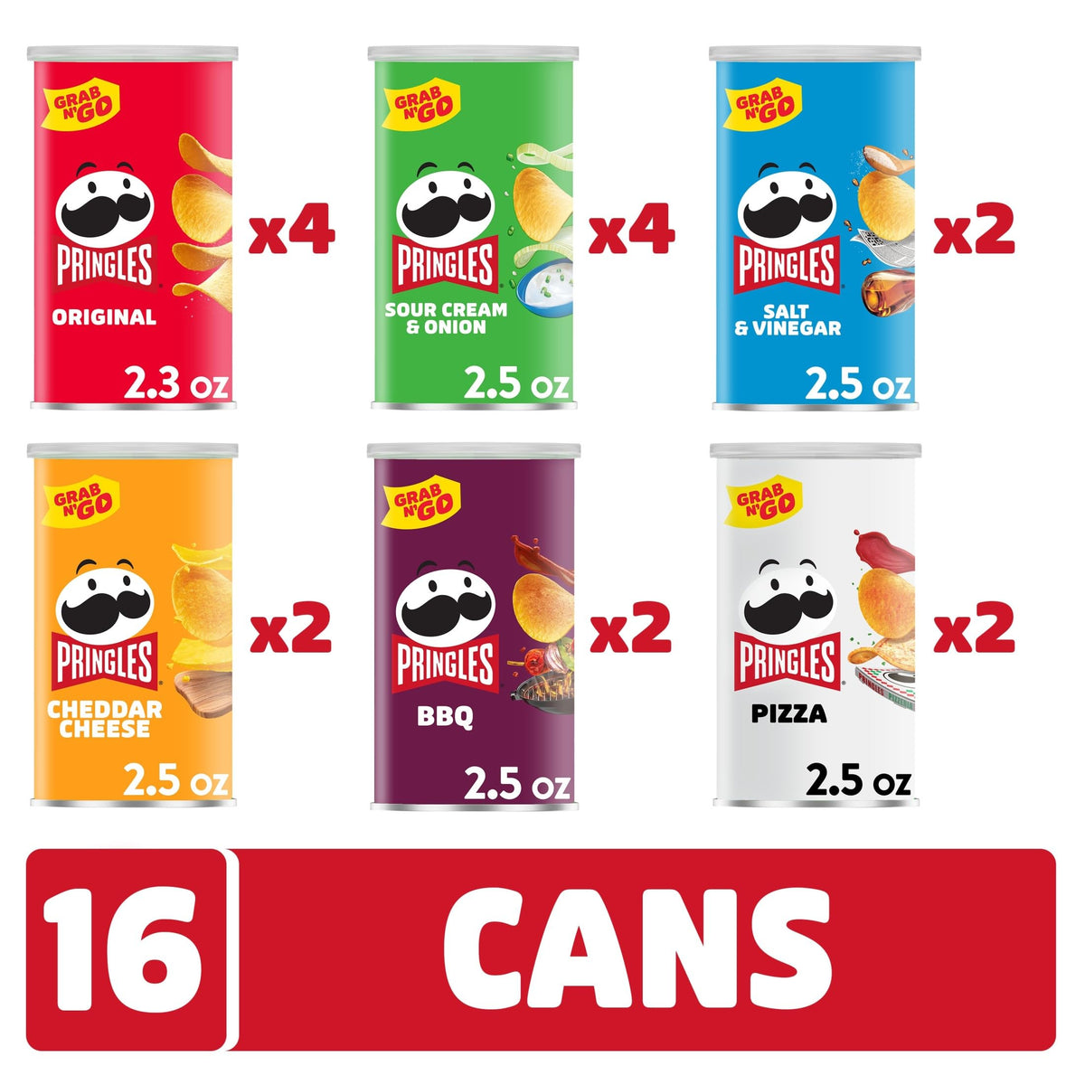 Pringles stackable cans with colorful labels ideal for games and gatherings