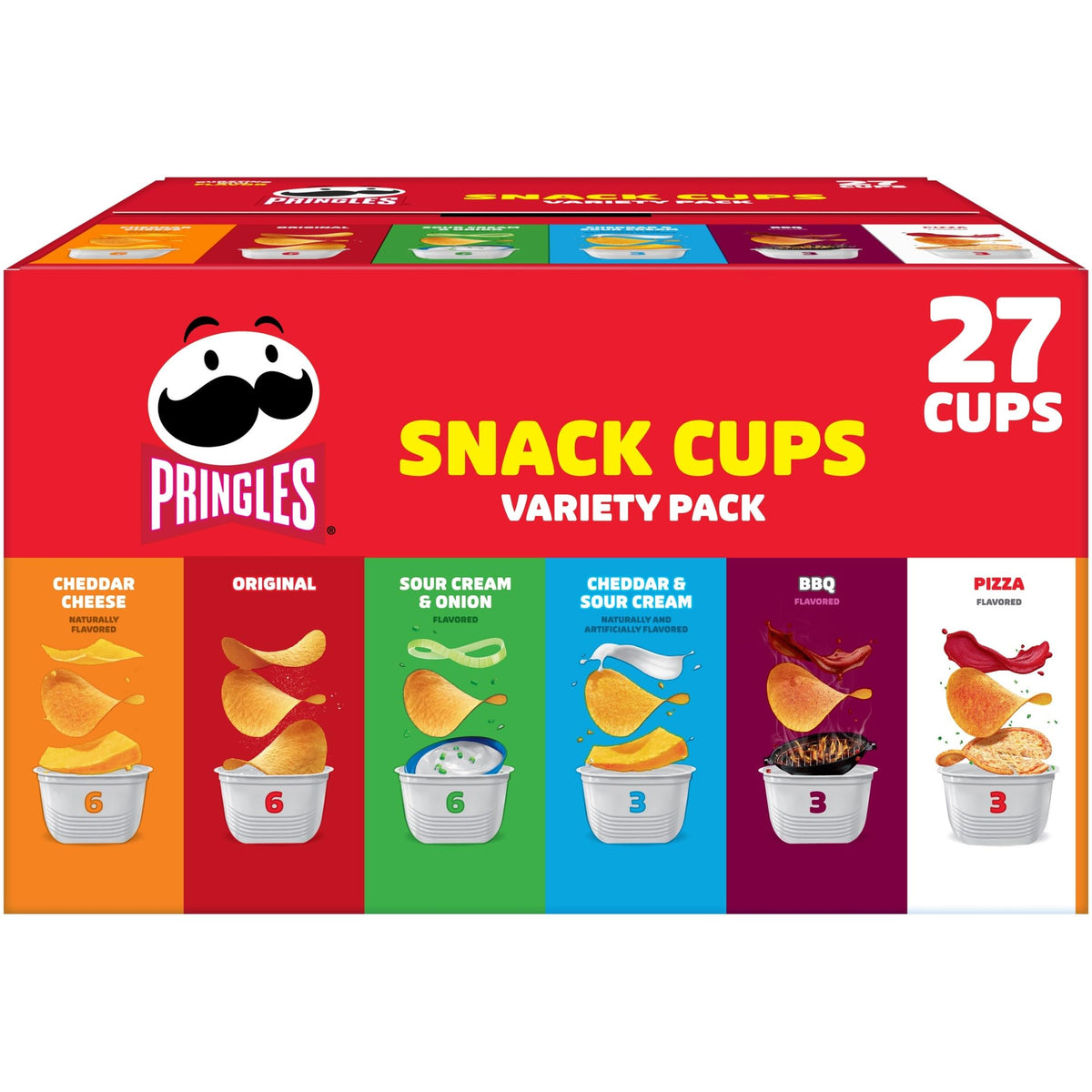 Pringles variety pack box with 27 resealable cups for easy sharing