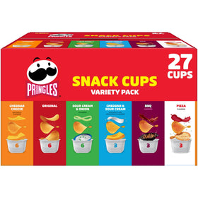 Pringles variety pack box with 27 resealable cups for easy sharing