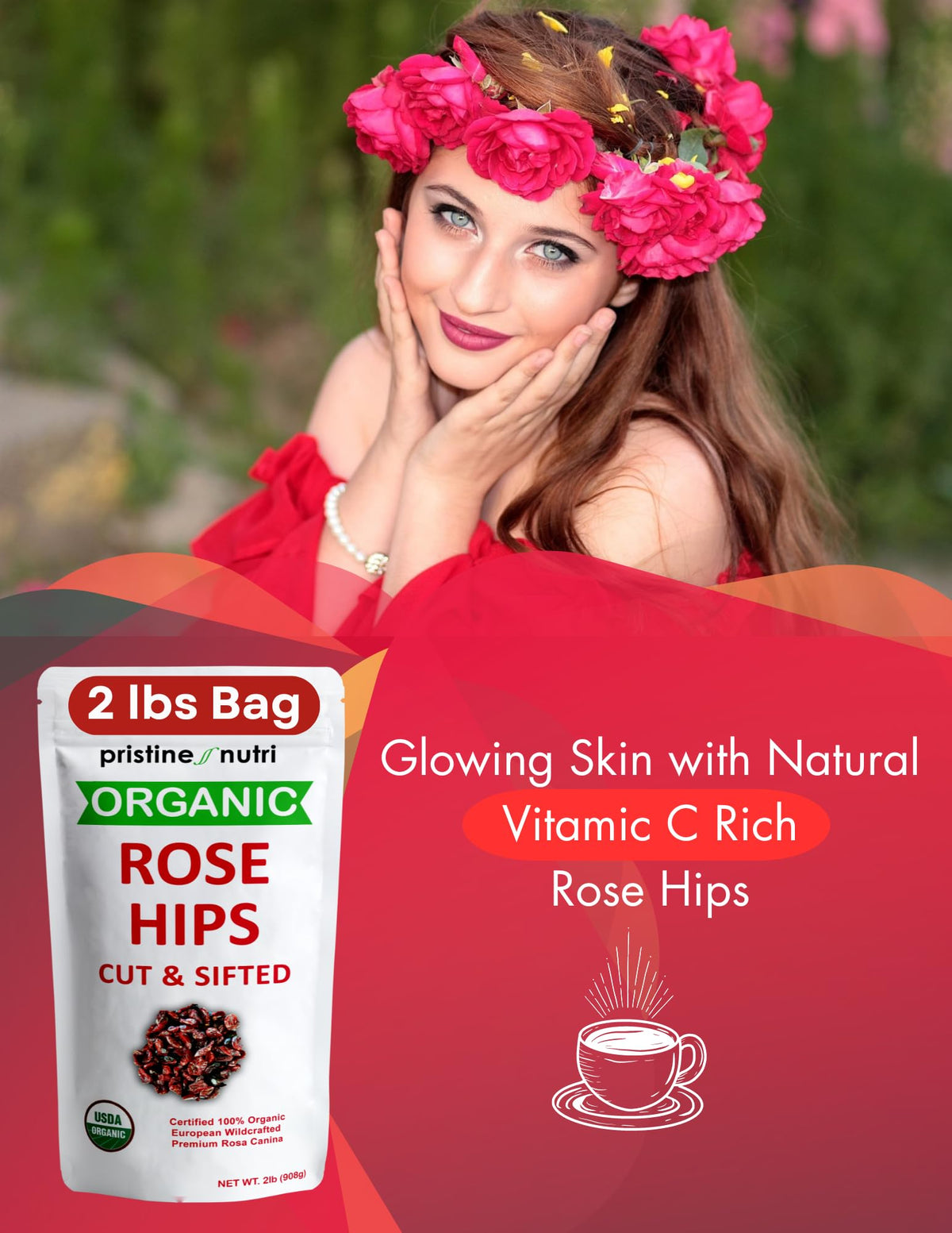 Pristine Nutri European wildcrafted rosehips for robust aroma and natural color.