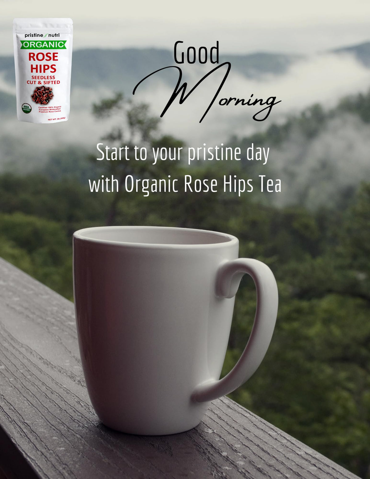 Pristine Nutri rosehip tea cups 140 servings from one bag.