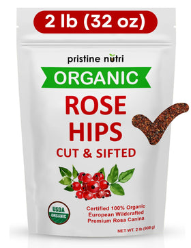 Pristine Nutri rosehips dried bulk bag for tea and recipes, versatile and aromatic.