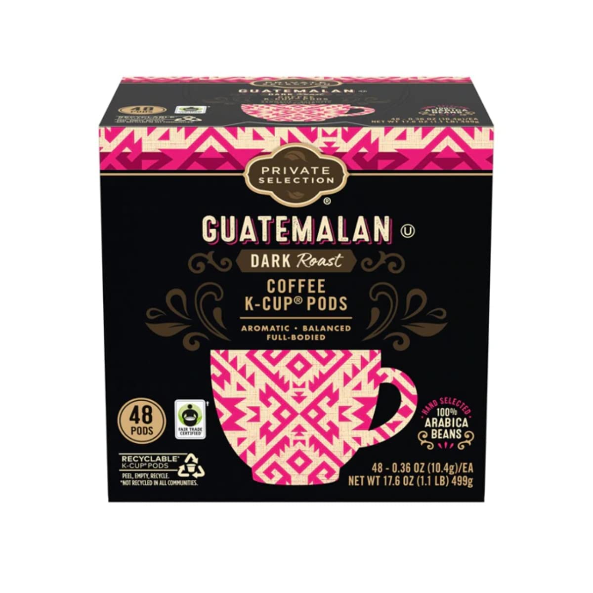 Private Selection Guatemalan Dark Roast K-Cup pods front pack showing bold, ready-to-brew flavor