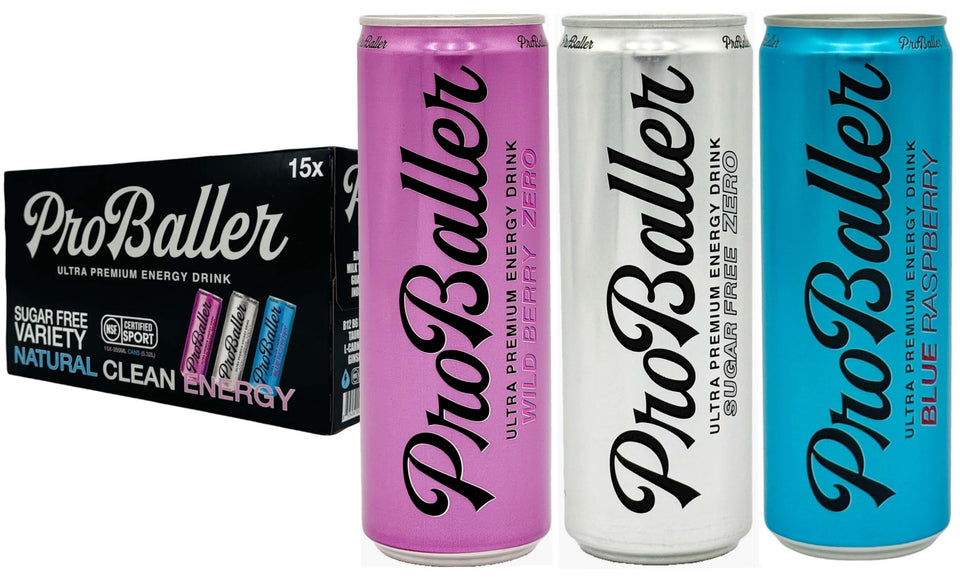 Proballer Clean Energy Drink bottle front showcases athlete-grade energy for focus.