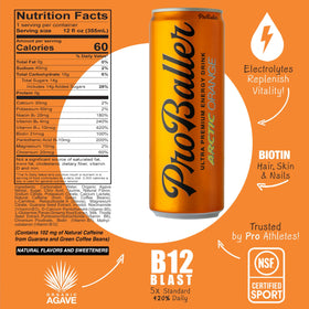 ProBaller orange flavor closeup emphasizes refreshing taste and easy drinking.