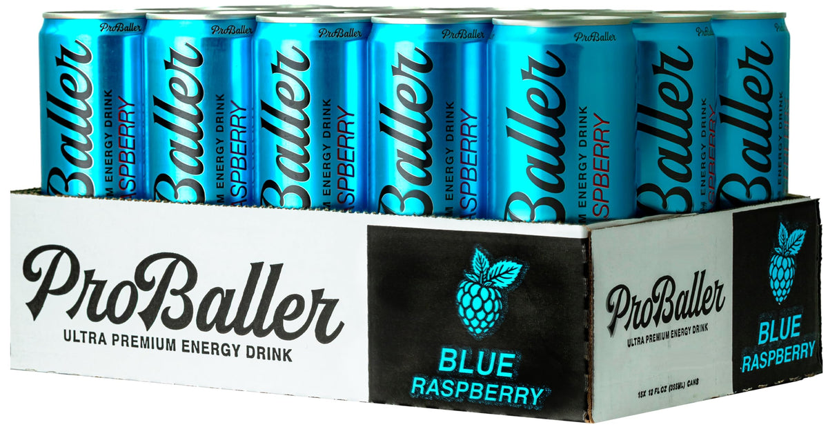 PROBALLER blue raspberry finish with ice evokes quick, refreshing sip post-workout.