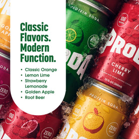 Clean label on Proda Sparkling Protein Soda highlights gluten-free ingredients