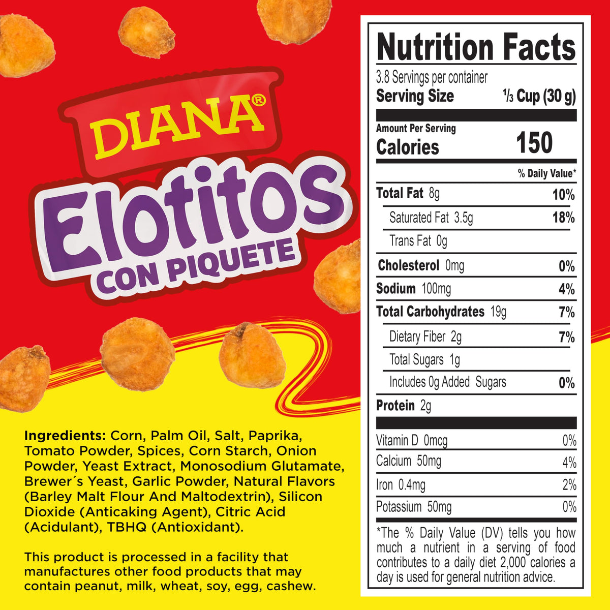 Diana Elotitos crunch corn kernels close-up with fire-roasted texture and bold piquete spice