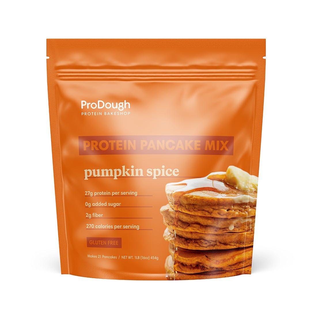 ProDough buttermilk pancake mix pack displaying gluten-free, high-protein breakfast option