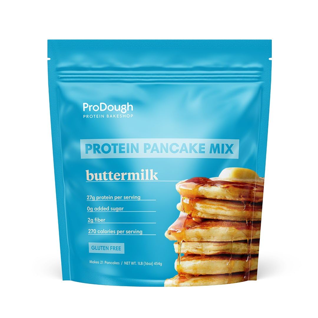 ProDough Pancake Mix bag close-up showing gluten-free ingredients