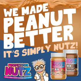 Professor Nutz World's Lowest Calorie Peanut Butter label spread on toast.