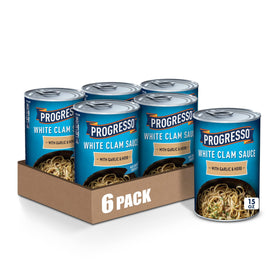 Progresso White Clam Sauce with Garlic & Herb bottle on shelf brightening pasta flavor