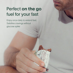 Prolon Bar morning ritual setup, easy fasting-friendly breakfast substitute.